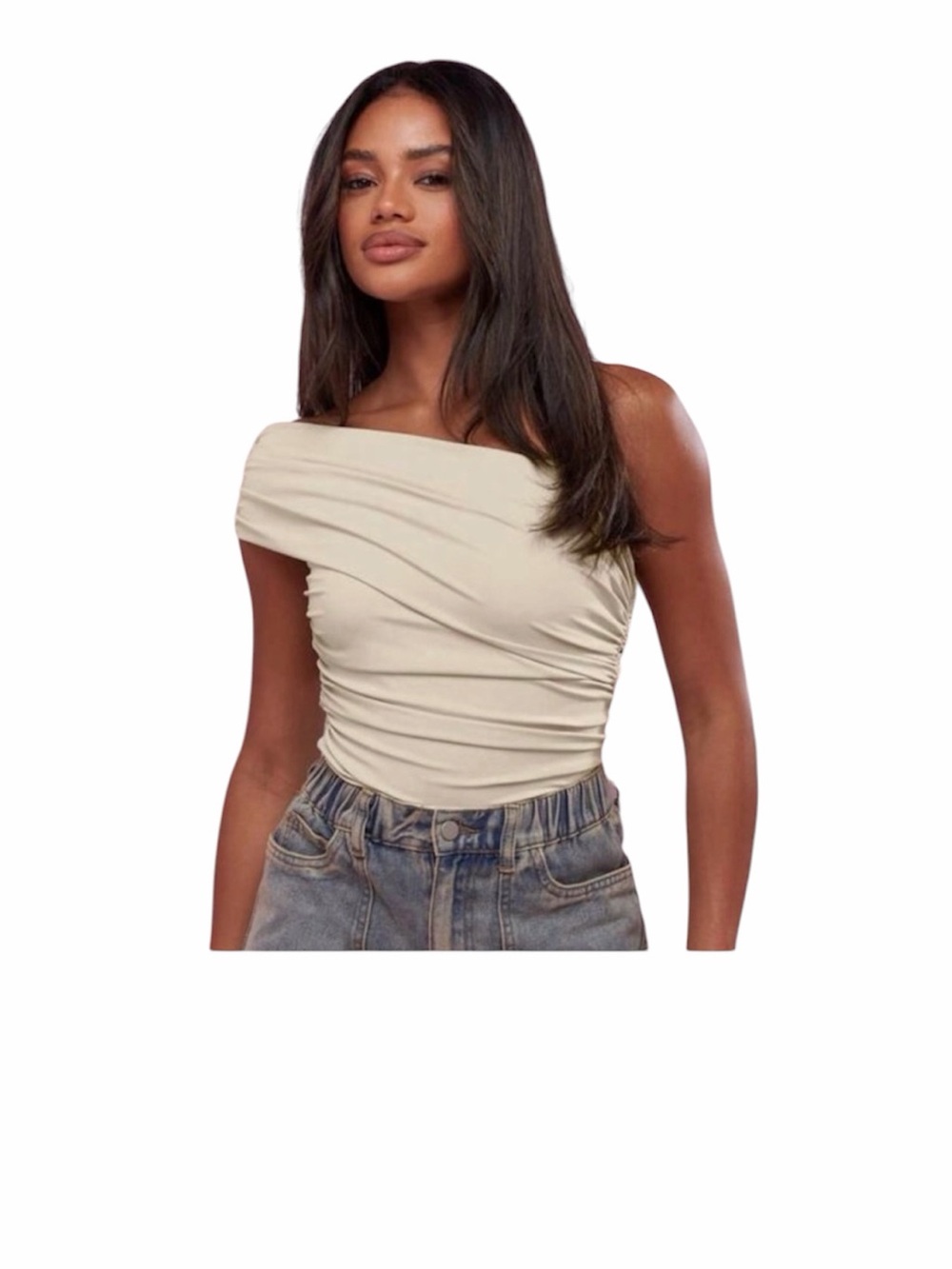 NWT Missguided nude cream one shoulder bodysuit size M flawed